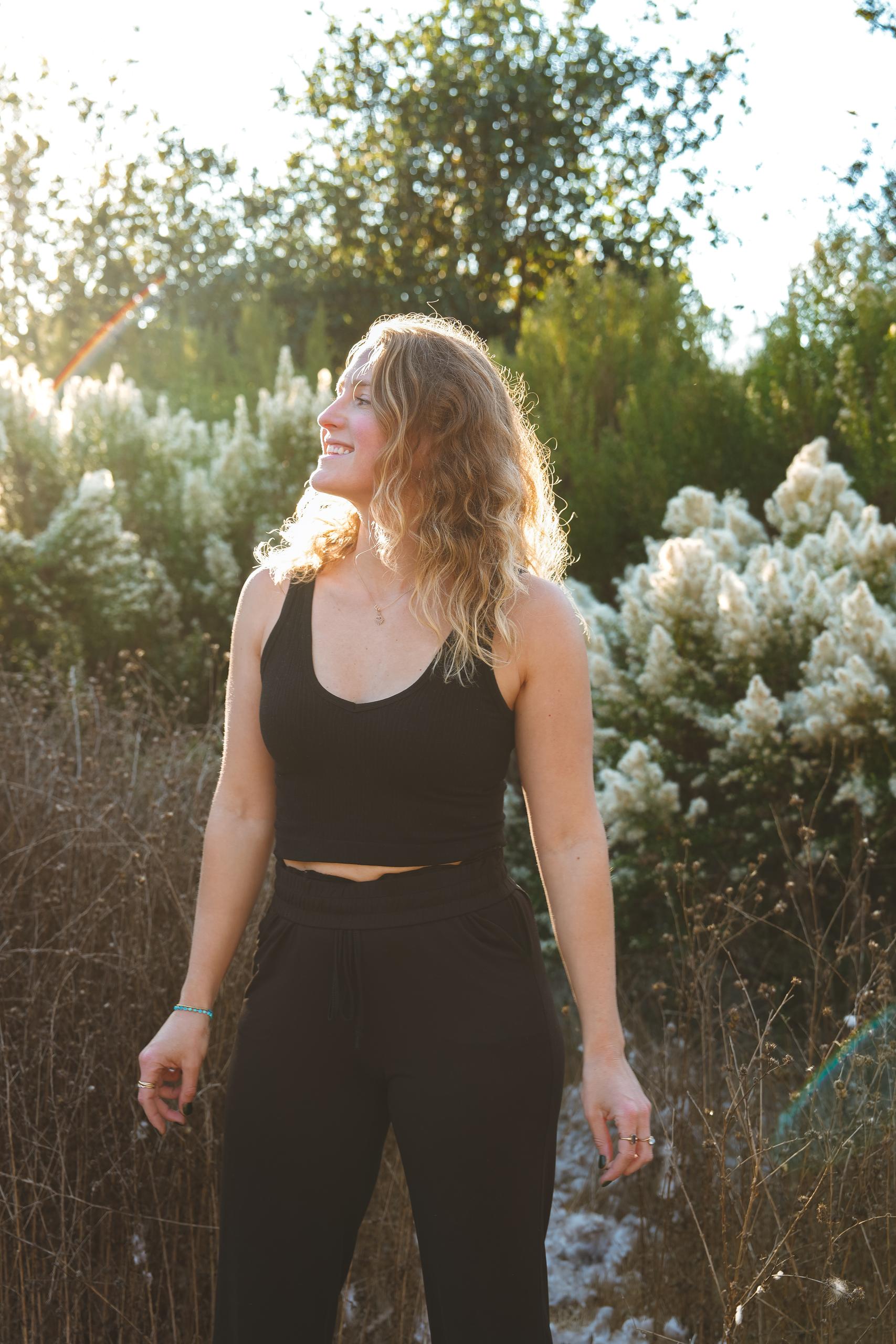 Emily in golden light, joyful and present